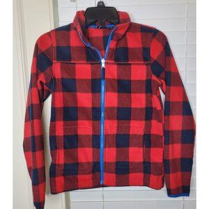 Lands End Red Black Buffalo Plaid Fleece Jacket M 10-12 Unisex cabincore Holiday